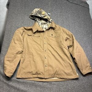 Legendary Whitetails Shacket Jacket Size XL Khaki Snap Camo Hooded Layered Men